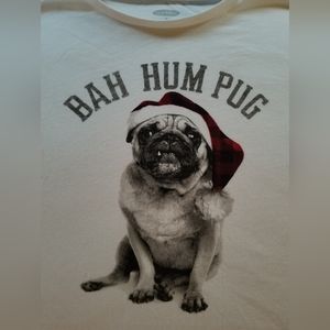Holiday/Christmas "Bah Hum Pug" Punny  T-Shirt by Old Navy, Sz. Medium, White